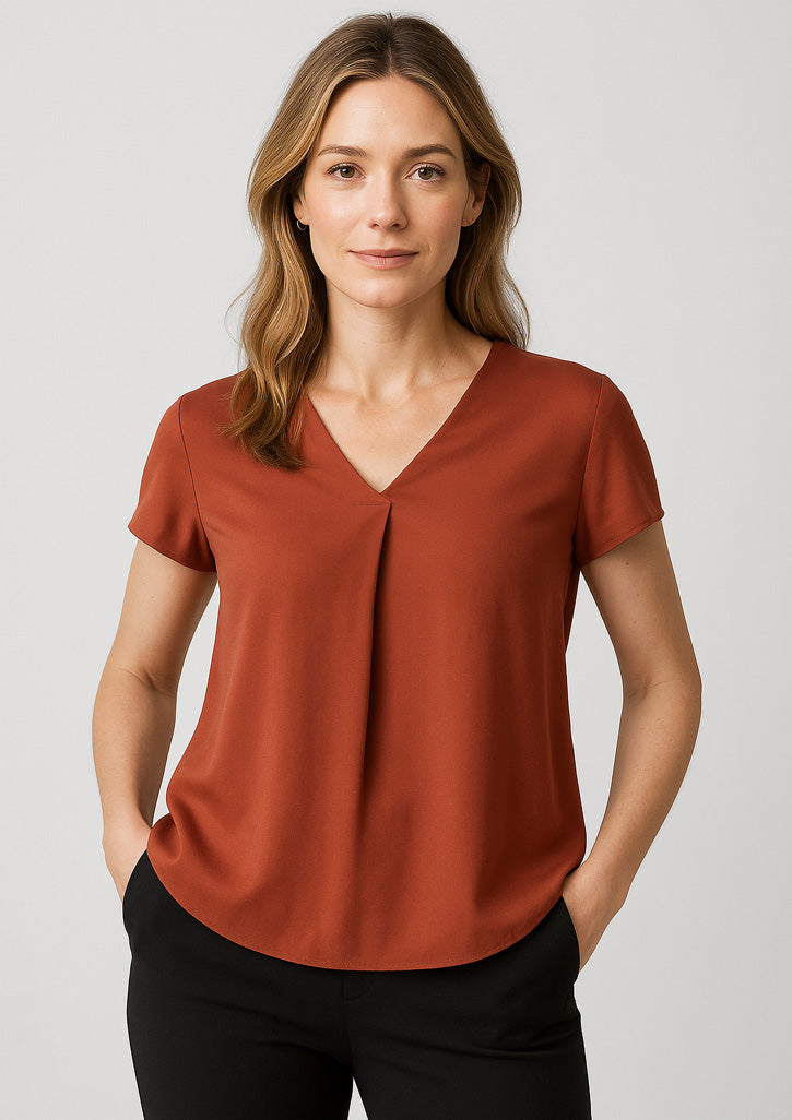 RB967LS Womens Kayla V-Neck Pleat Blouse