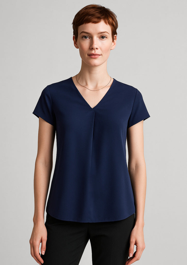 RB967LS Womens Kayla V-Neck Pleat Blouse