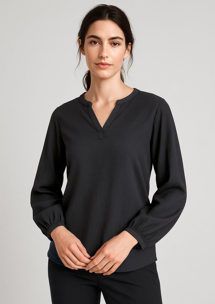 RU568LL Womens Ruche Long Sleeve Blouse