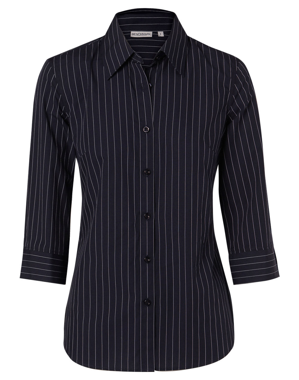 Benchmark M8223 Women's Pin Stripe 3/4 Sleeve Shirt