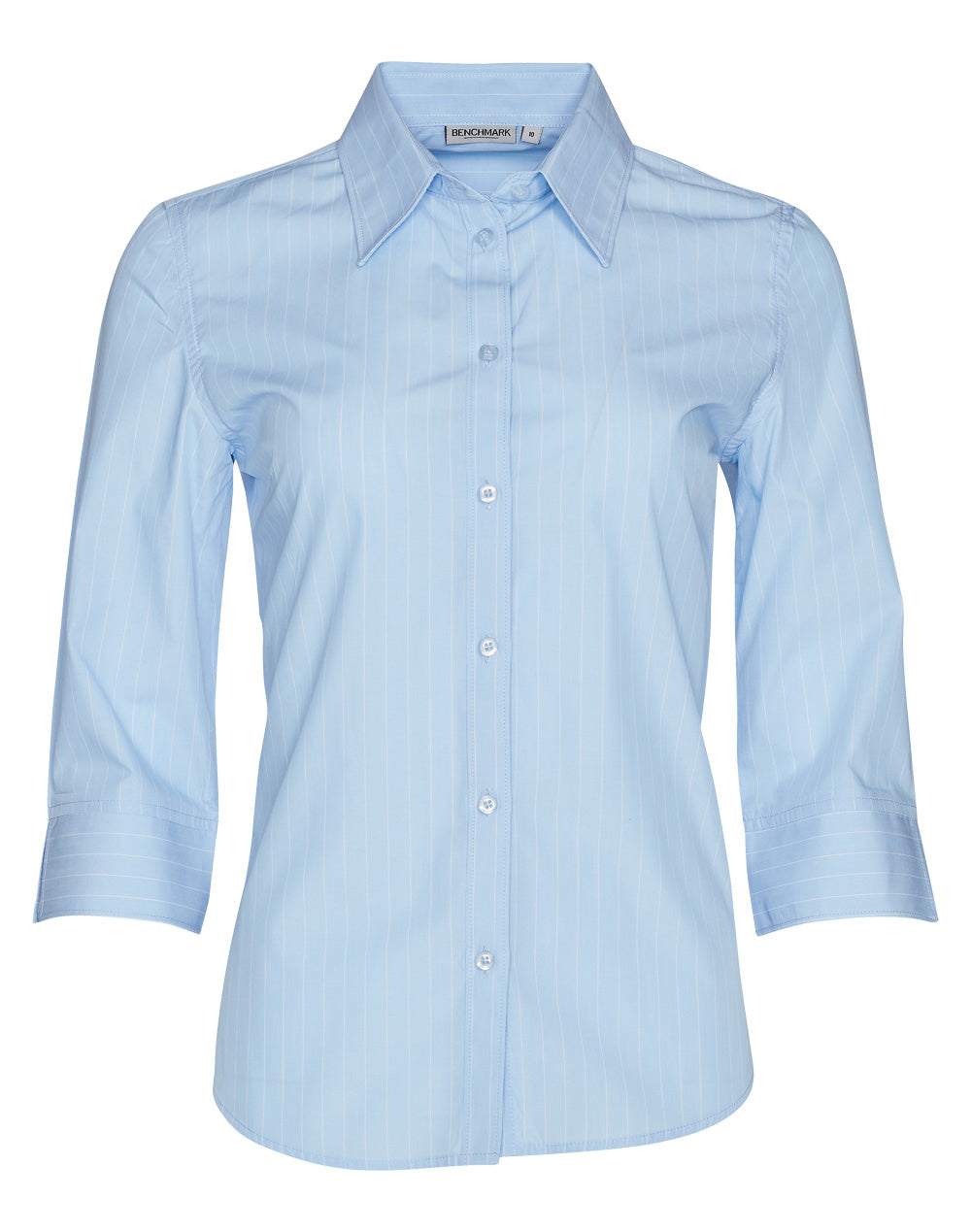 Benchmark M8223 Women's Pin Stripe 3/4 Sleeve Shirt