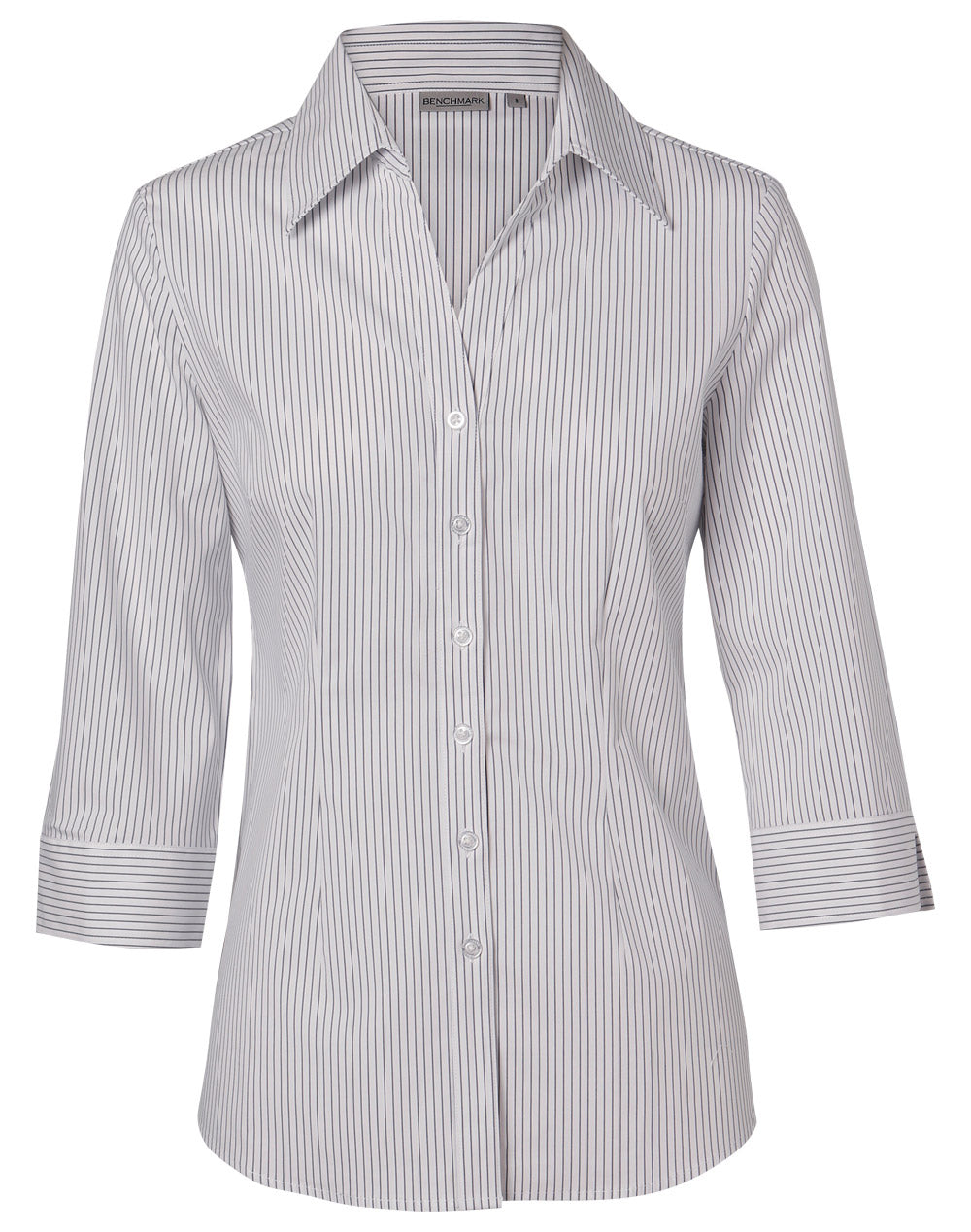 Benchmark M8200Q Women's Ticking Stripe 3/4 Sleeve Shirt