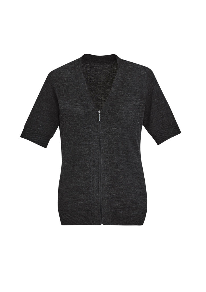 BIZ CARE WOMENS ZIP FRONT SHORT SLEEVE KNIT CK962LC