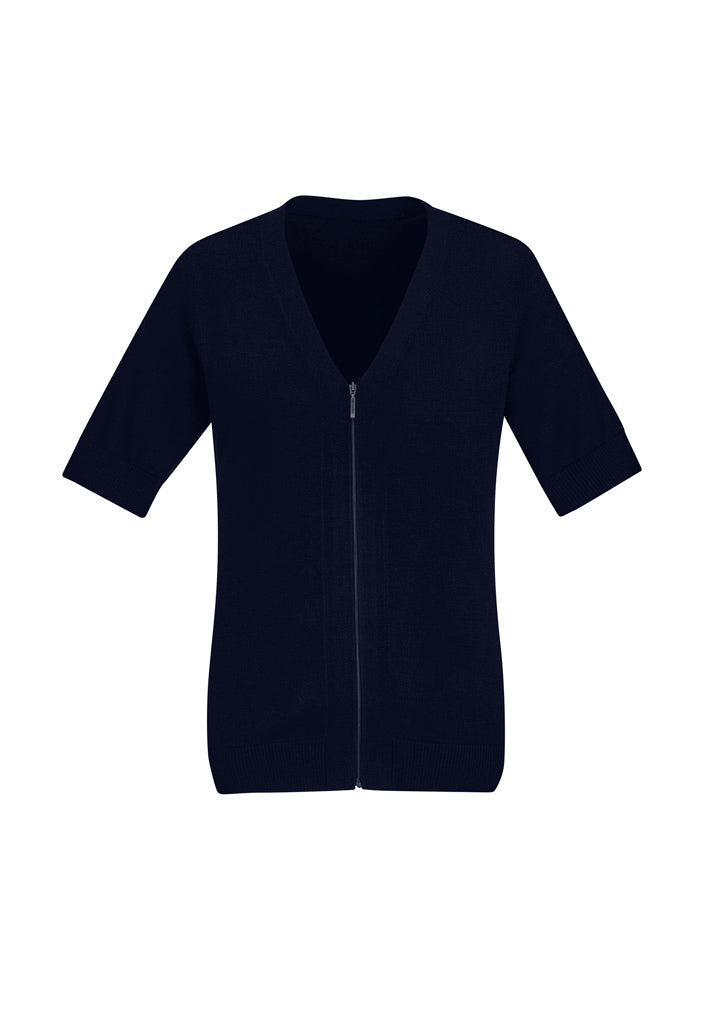 BIZ CARE WOMENS ZIP FRONT SHORT SLEEVE KNIT CK962LC
