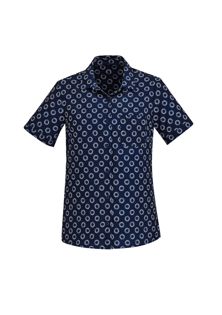 BIZ CARE WOMENS FLORENCE DAISY PRINT SHORT SLEEVE SHIRT CS948LS
