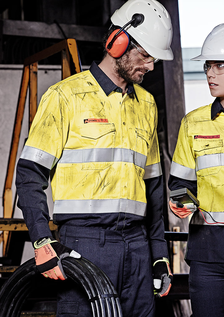 Syzmik Mens Orange Flame HRC 2 Hoop Taped Open Front Spliced Shirt ZW140