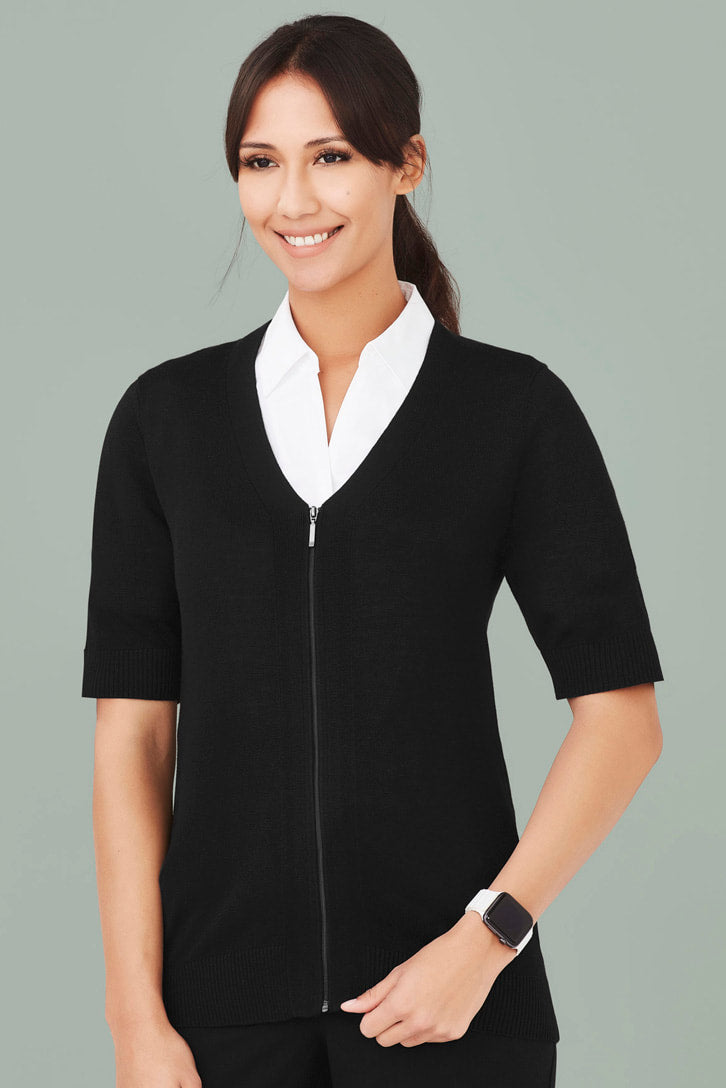 BIZ CARE WOMENS ZIP FRONT SHORT SLEEVE KNIT CK962LC
