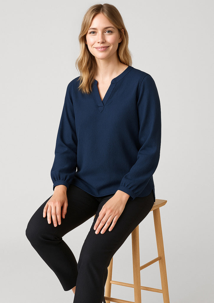 RU568LL Womens Ruche Long Sleeve Blouse