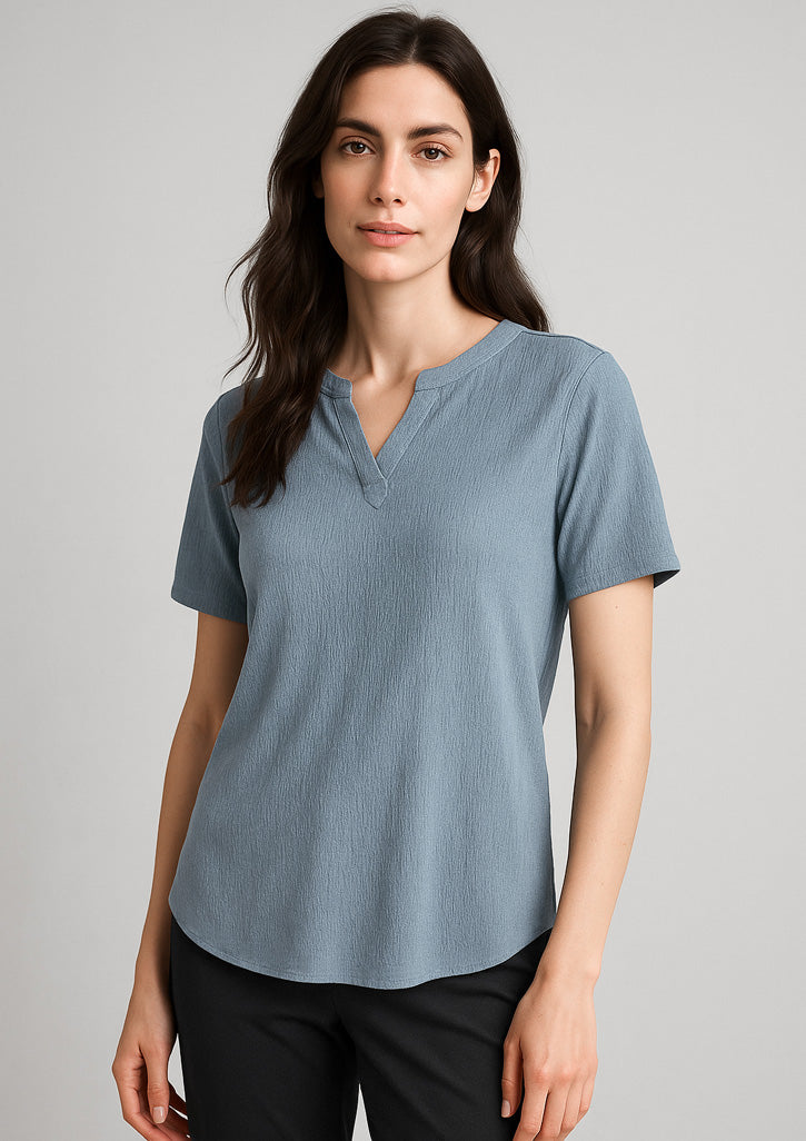 RU568LS Womens Ruche Short Sleeve Blouse