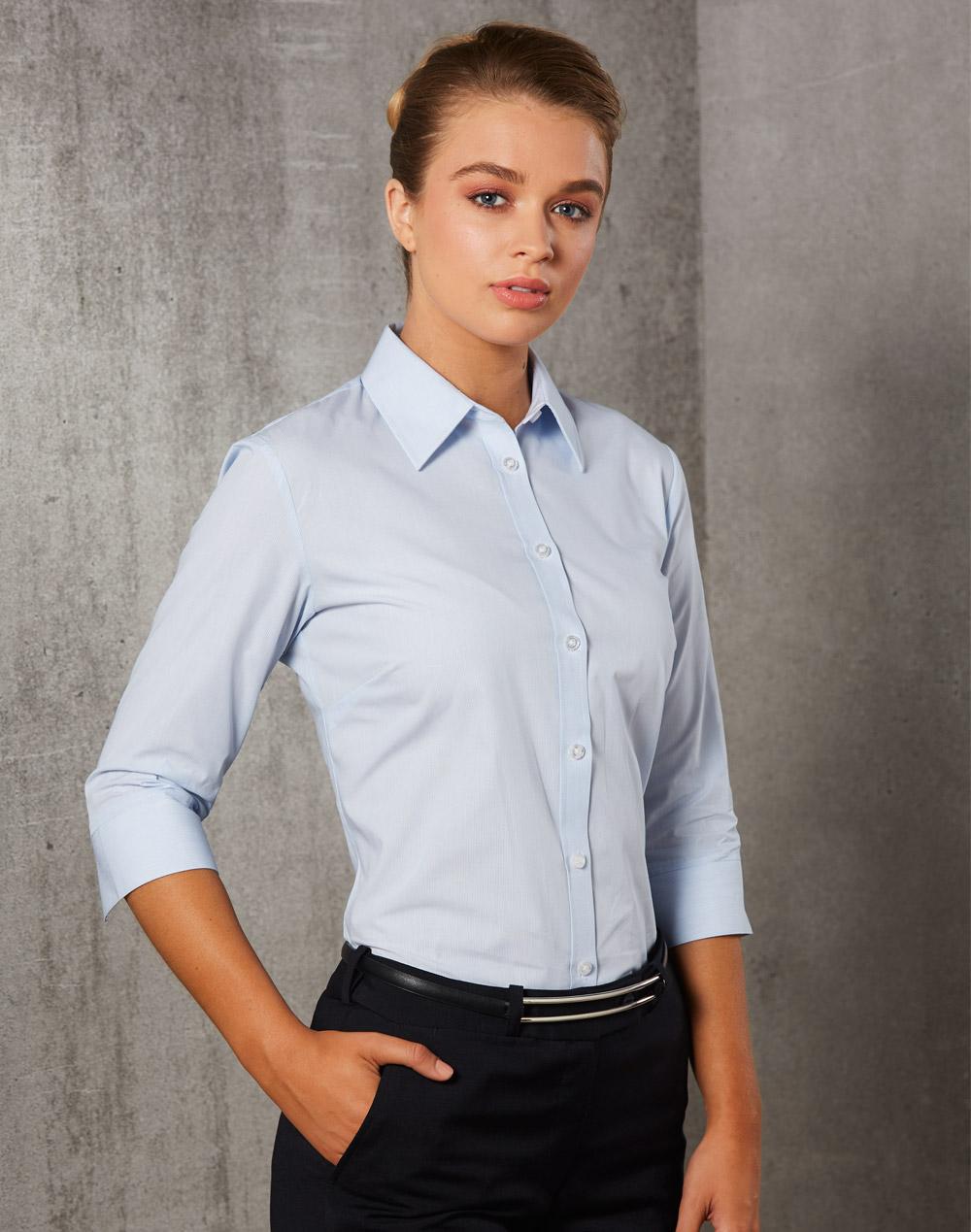 Benchmark M8213 Women's Fine Stripe 3/4 Sleeve Shirt