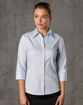Benchmark M8100Q Women's Self Stripe 3/4 Sleeve Shirt