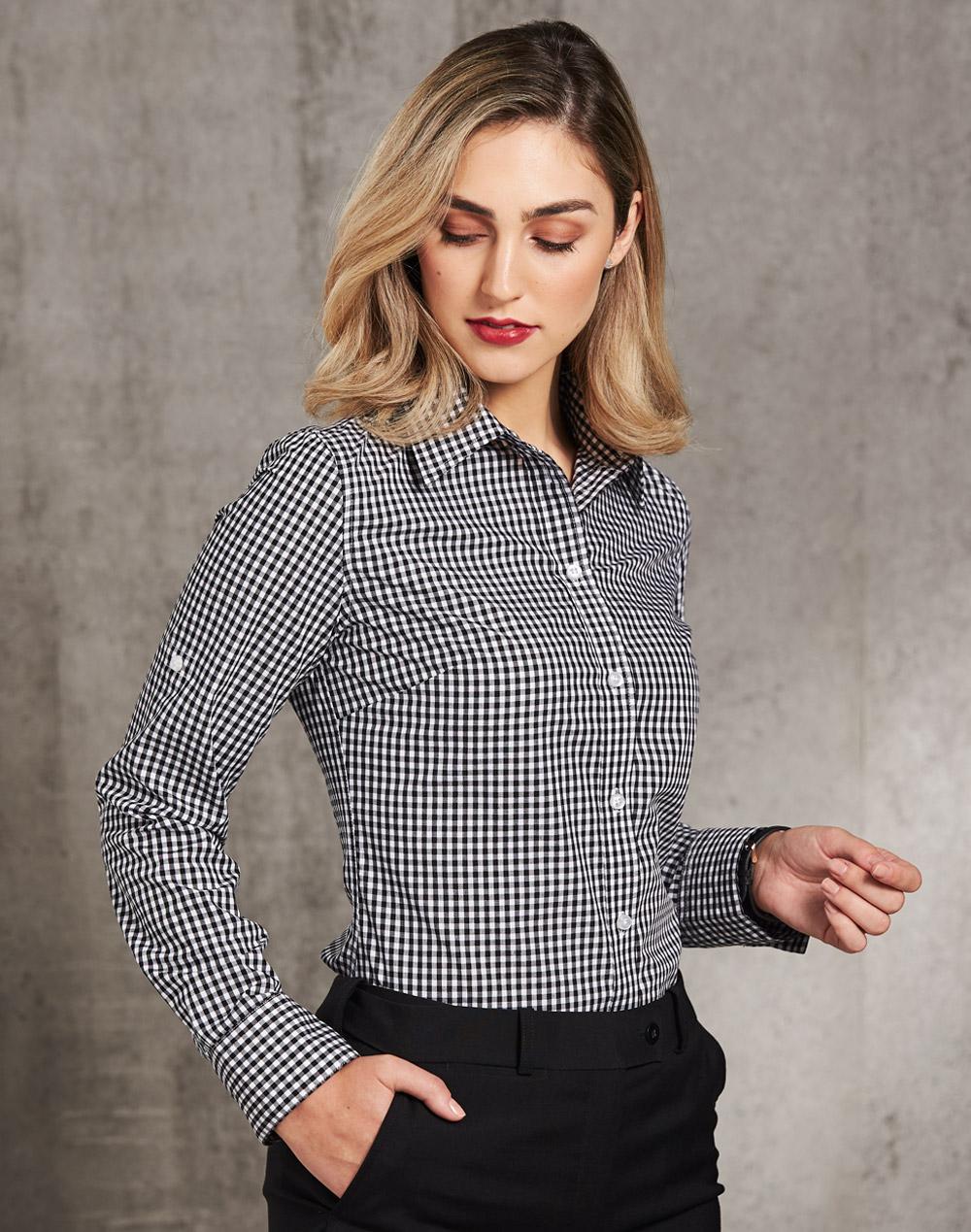 Benchmark M8300L Ladies' Gingham Check Long Sleeve Shirt