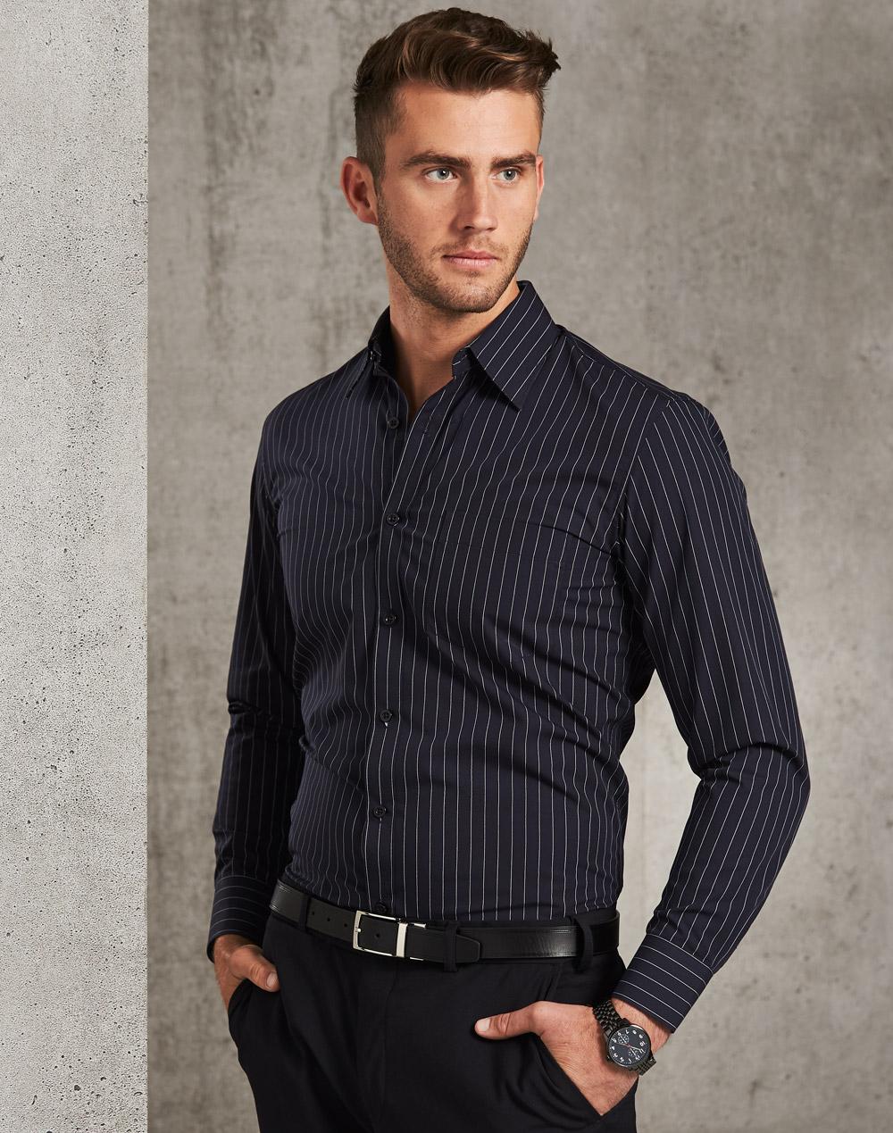 Benchmark M7222 Men's Pin Stripe Long Sleeve Shirt
