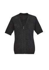 BIZ CARE WOMENS ZIP FRONT SHORT SLEEVE KNIT CK962LC