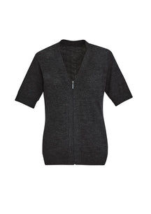 BIZ CARE WOMENS ZIP FRONT SHORT SLEEVE KNIT CK962LC