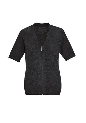 BIZ CARE WOMENS ZIP FRONT SHORT SLEEVE KNIT CK962LC