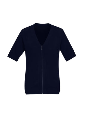 BIZ CARE WOMENS ZIP FRONT SHORT SLEEVE KNIT CK962LC