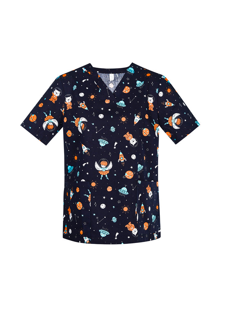 BIZ CARE WOMENS SPACE PARTY SCRUB TOP CST148LS