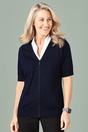 BIZ CARE WOMENS ZIP FRONT SHORT SLEEVE KNIT CK962LC