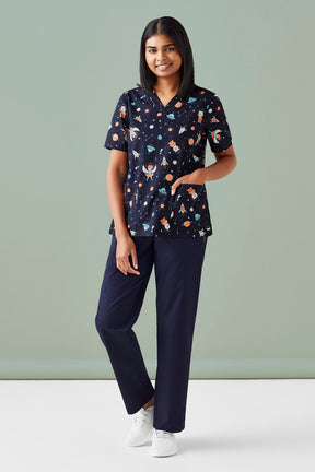 BIZ CARE WOMENS SPACE PARTY SCRUB TOP CST148LS