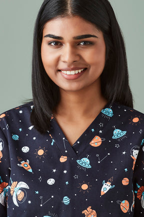 BIZ CARE WOMENS SPACE PARTY SCRUB TOP CST148LS