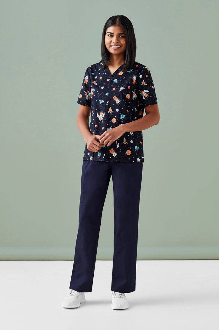 BIZ CARE WOMENS SPACE PARTY SCRUB TOP CST148LS