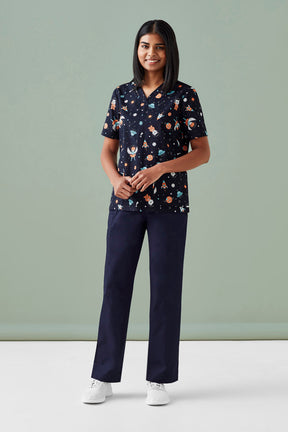 BIZ CARE WOMENS SPACE PARTY SCRUB TOP CST148LS