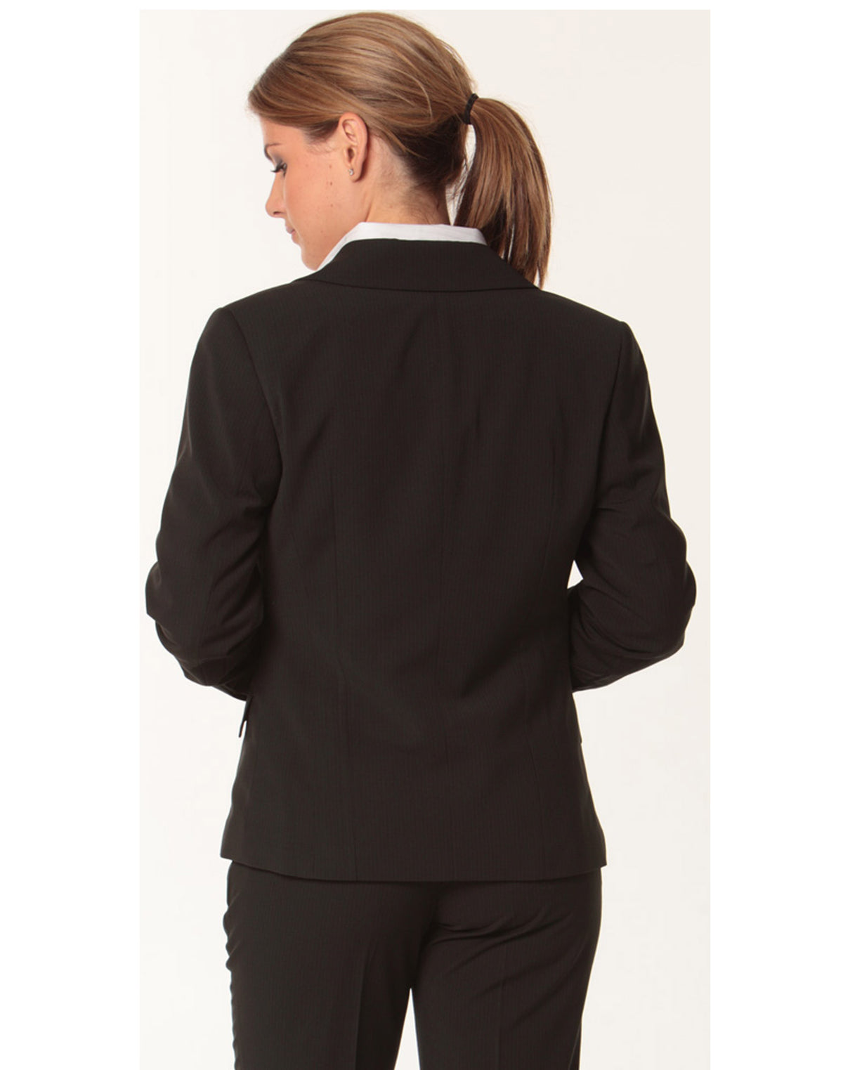 M9208 Women's Poly/Viscose Stretch Stripe One Button Cropped Jacket
