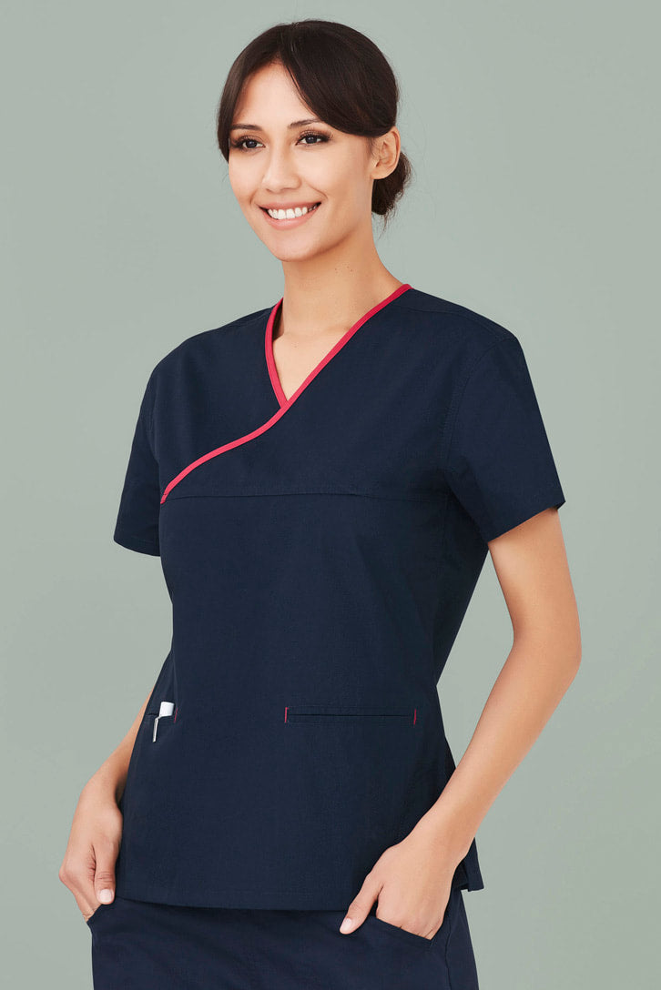 Biz care Womens Contrast Crossover Scrub Top H10722