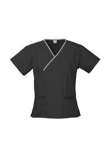 Biz care Womens Contrast Crossover Scrub Top H10722