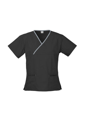 Biz care Womens Contrast Crossover Scrub Top H10722