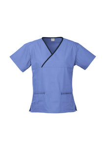 Biz care Womens Contrast Crossover Scrub Top H10722