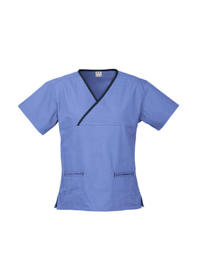 Biz care Womens Contrast Crossover Scrub Top H10722