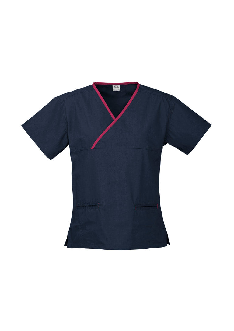 Biz care Womens Contrast Crossover Scrub Top H10722