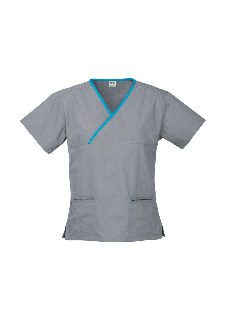 Biz care Womens Contrast Crossover Scrub Top H10722