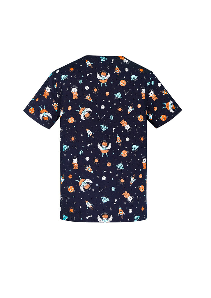 BIZ CARE MENS SPACE PARTY SCRUB TOP CST148MS